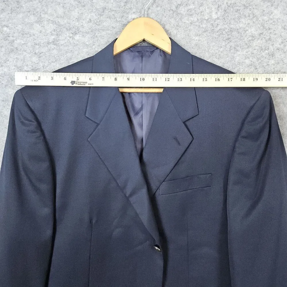Jones New York Blazer Navy Blue Size 44L 100% Wool Brass 3-Button Ventless SNAGS